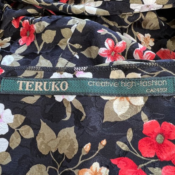 Vintage Teruko Floral Silky Button Up Long Sleeve Romantic Blouse Novelty Print - Picture 5 of 8